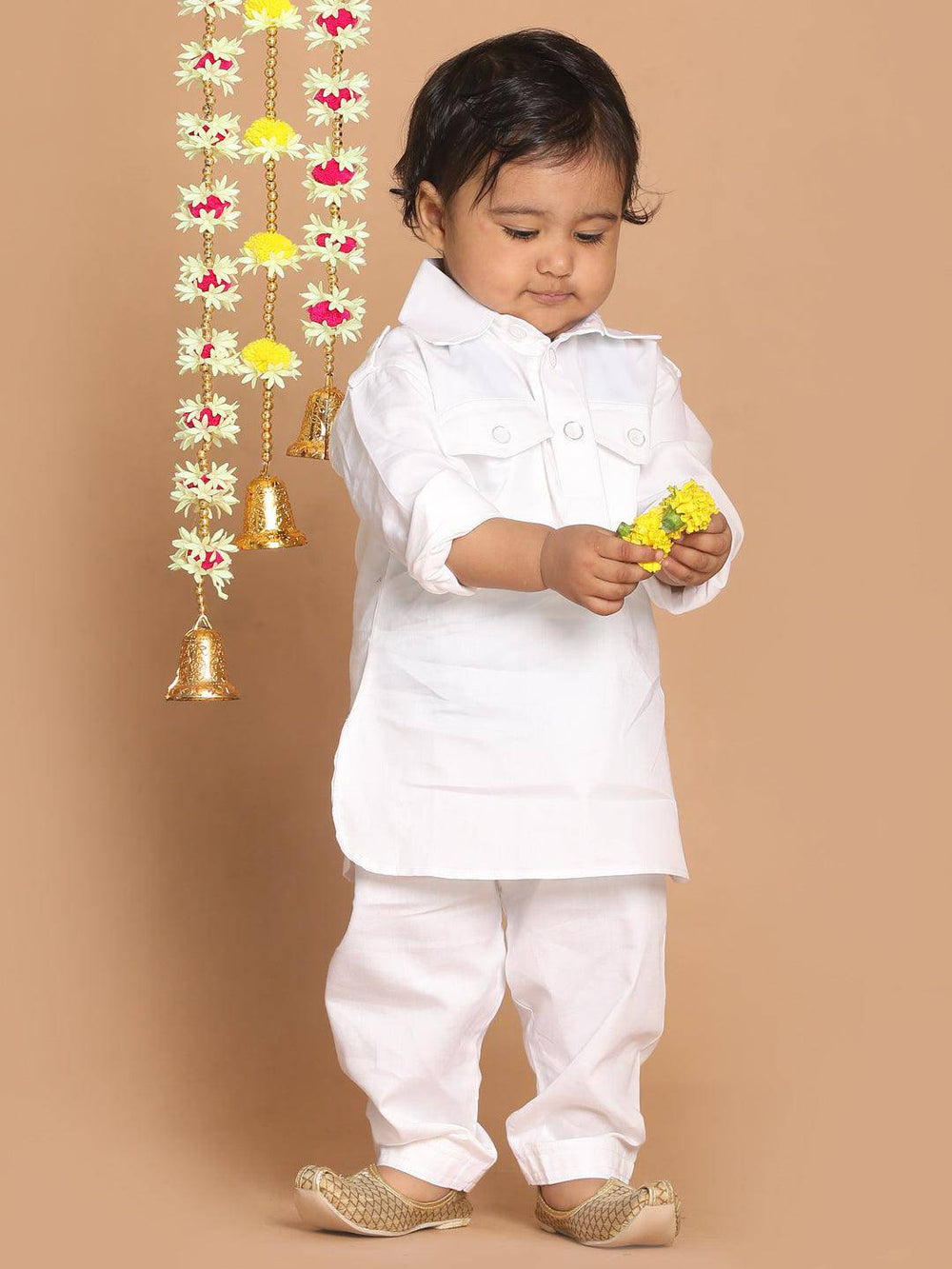 VASTRAMAY SISHU Boy's White Pure Pathani Kurta With Pyjama Set - Uboric