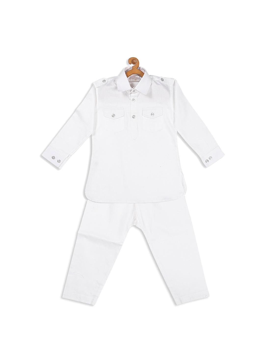 VASTRAMAY SISHU Boy's White Pure Pathani Kurta With Pyjama Set - Uboric