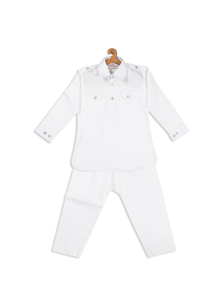 VASTRAMAY SISHU Boy's White Pure Pathani Kurta With Pyjama Set - Uboric