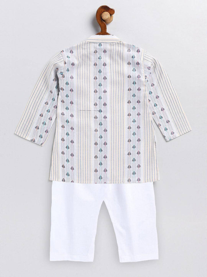 VASTRAMAY SISHU Boy's White Woven Design Cotton Kurta Pyjama Set - Uboric