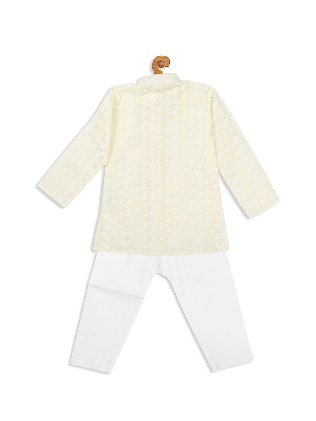 VASTRAMAY SISHU Boy's Yellow Chikankari Pure Cotton Kurta With Pyjama Set - Uboric