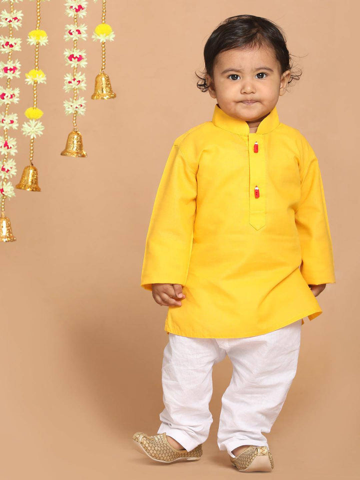 VASTRAMAY SISHU Boy's Yellow Kurta With White Pyjama set - Uboric