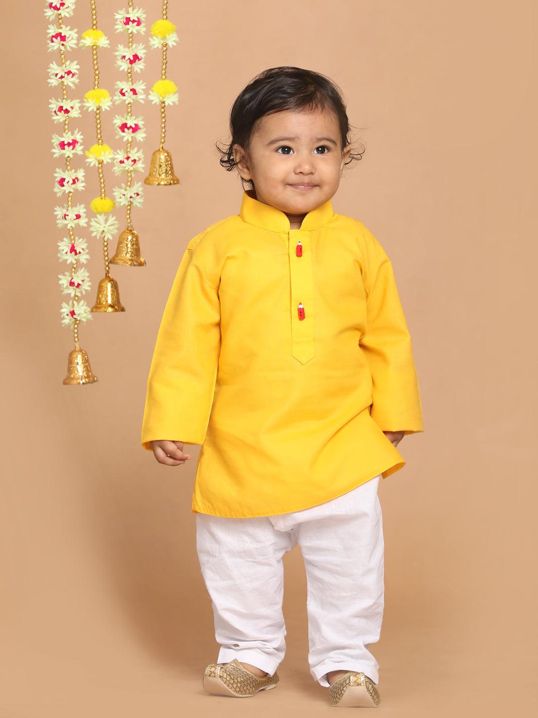 VASTRAMAY SISHU Boy's Yellow Kurta With White Pyjama set - Uboric