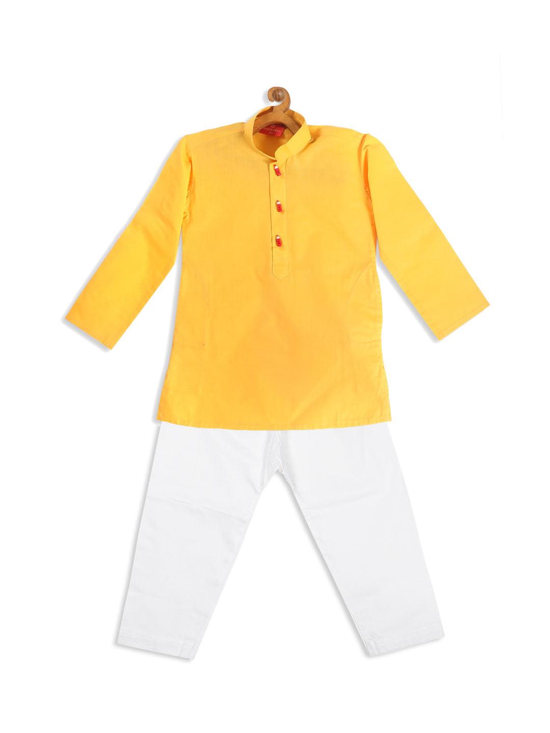 VASTRAMAY SISHU Boy's Yellow Kurta With White Pyjama set - Uboric