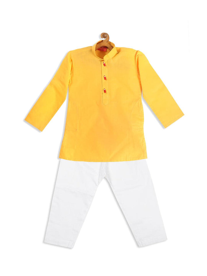 VASTRAMAY SISHU Boy's Yellow Kurta With White Pyjama set - Uboric