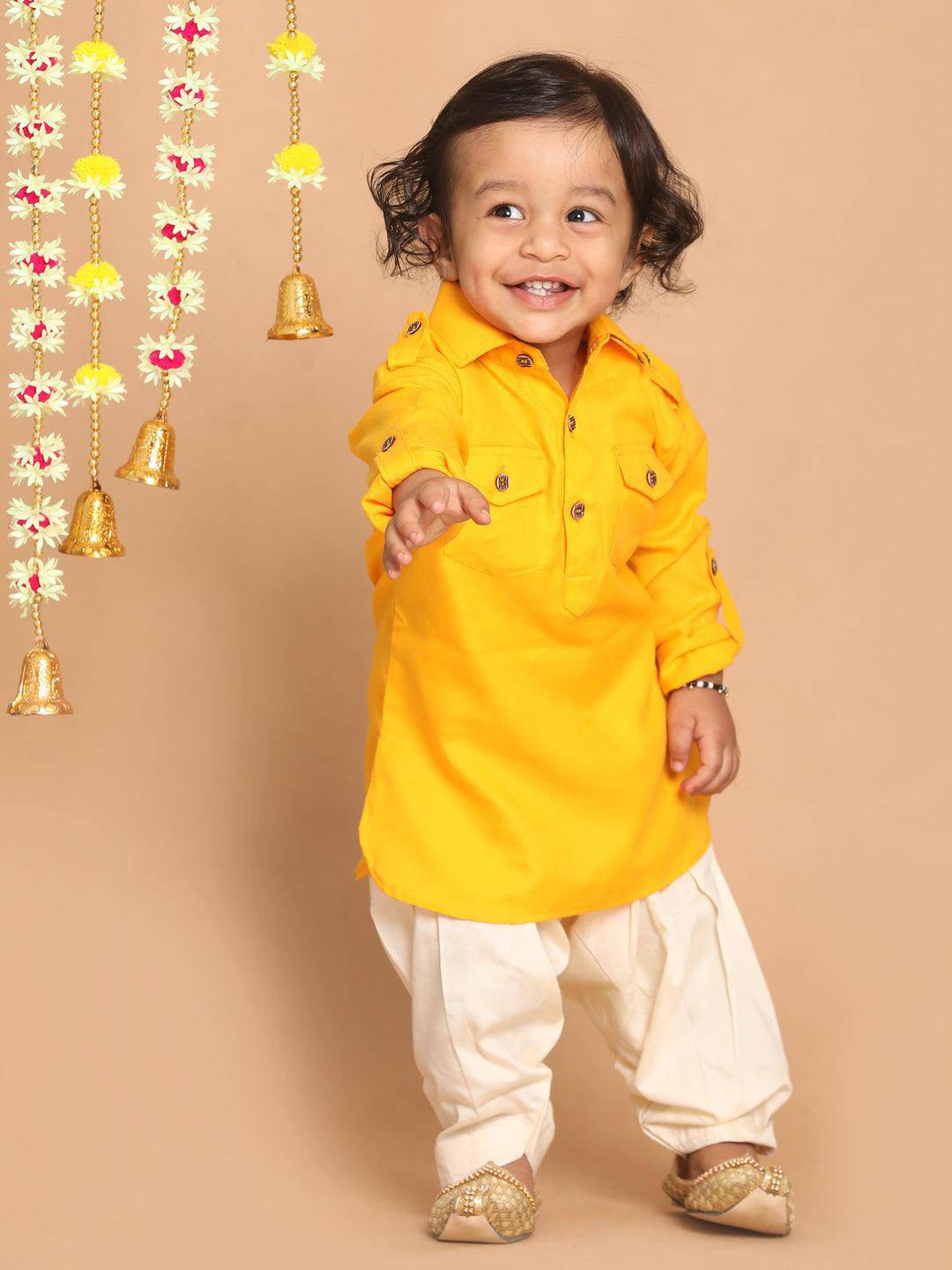 VASTRAMAY SISHU Boy's Yellow Pathani Shape Kurta - Uboric