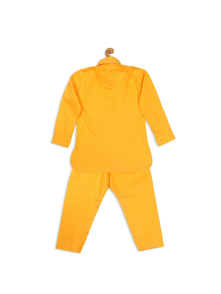 VASTRAMAY SISHU Boy's Yellow Pure Cotton Pathani Kurta With Pyjama Set - Uboric