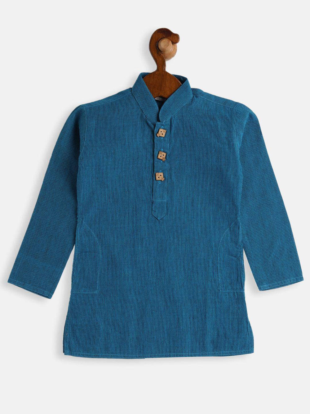 VASTRAMAY SISHU Boys Aqua Blue and White Pure Cotton Kurta - Uboric