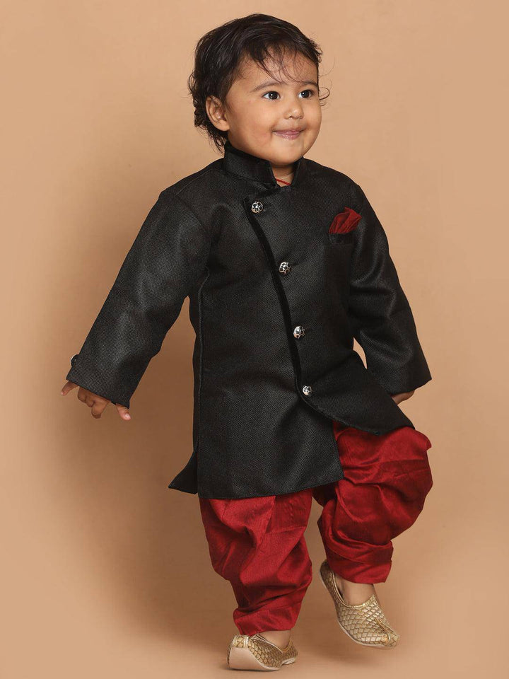 VASTRAMAY SISHU Boys Black & Maroon Solid Sherwani Set - Uboric