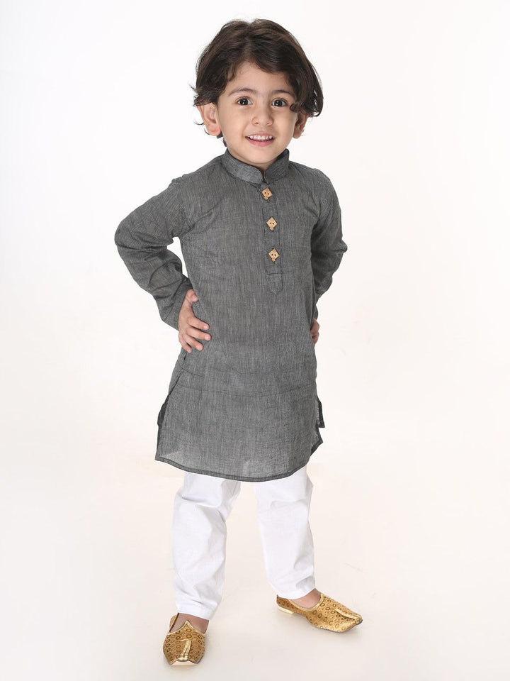 VASTRAMAY SISHU Boys Black and White Pure Cotton Kurta Pyjama Set - Uboric