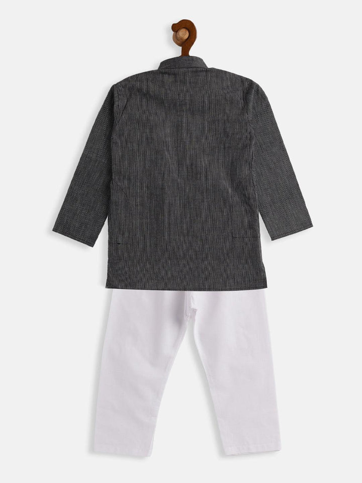 VASTRAMAY SISHU Boys Black and White Pure Cotton Kurta Pyjama Set - Uboric