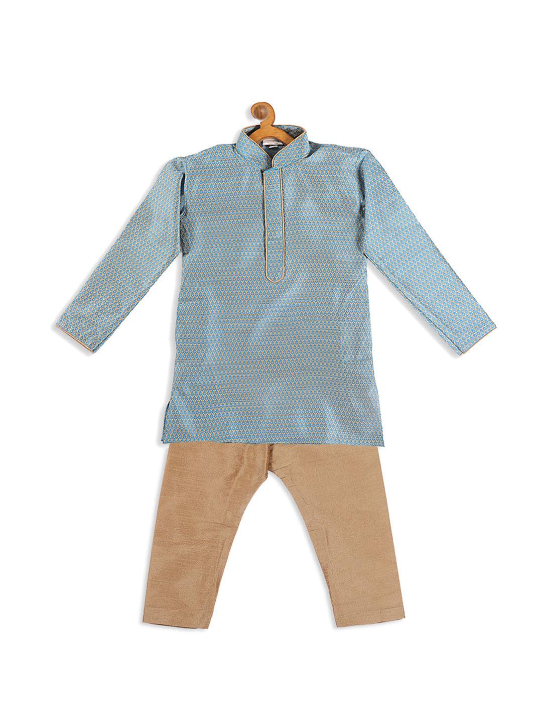 VASTRAMAY SISHU Boys Blue Woven Kurta With Rose Gold Pyjama Set - Uboric