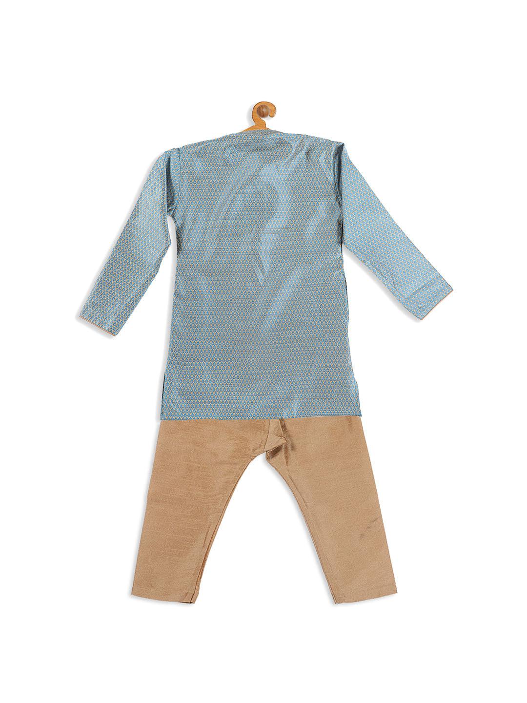 VASTRAMAY SISHU Boys Blue Woven Kurta With Rose Gold Pyjama Set - Uboric