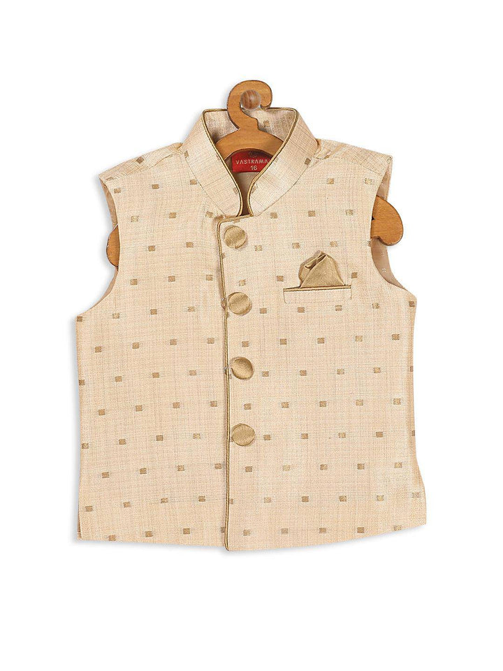 VASTRAMAY SISHU Boys Gold -Toned Woven Design Slim-Fit Nehru Jacket - Uboric