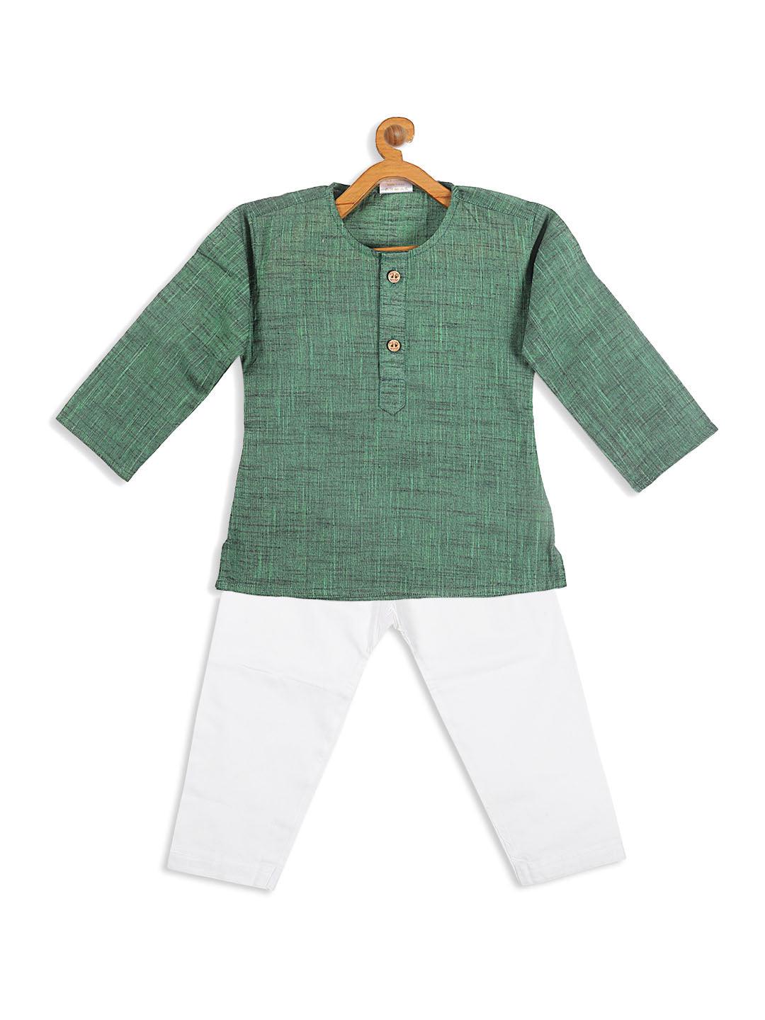 VASTRAMAY SISHU Boys' Green Cotton Kurta and White Pyjama Set - Uboric