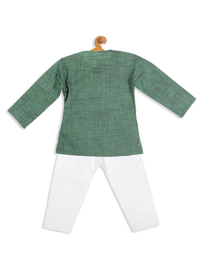 VASTRAMAY SISHU Boys' Green Cotton Kurta and White Pyjama Set - Uboric