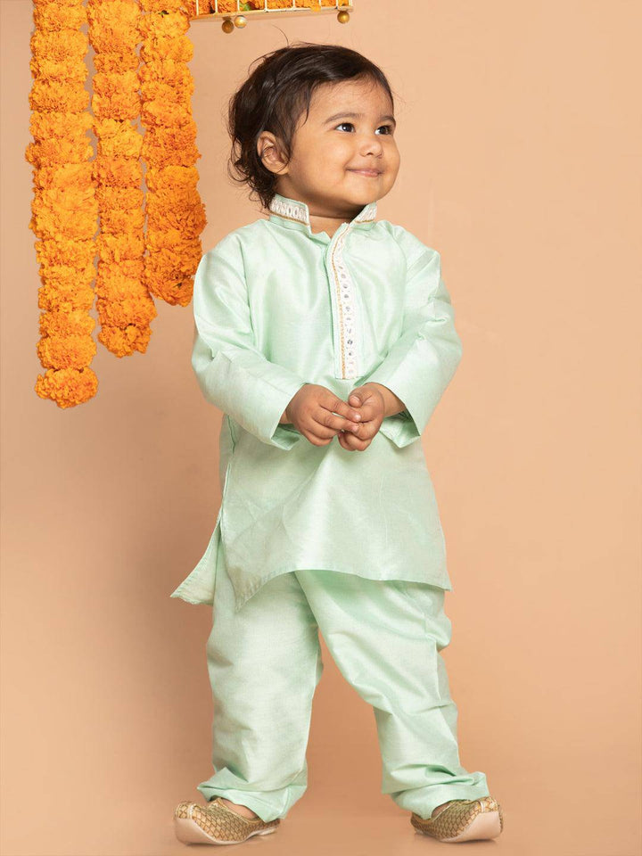 VASTRAMAY SISHU Boys' Green Viscose Kurta and Pyjama Set - Uboric