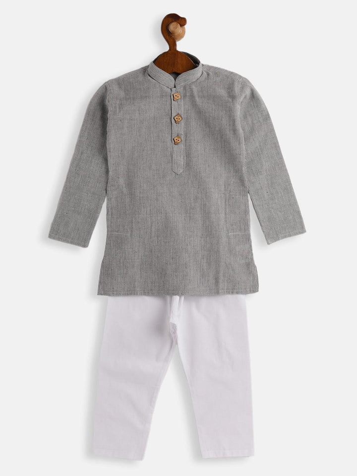 VASTRAMAY SISHU Boys Grey and White Pure Cotton Kurta Pyjama Set - Uboric