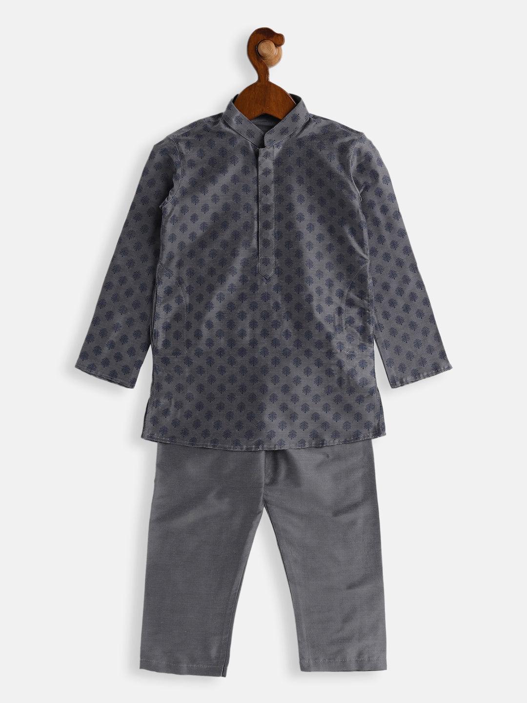 VASTRAMAY SISHU Boys Grey Cotton Blend Kurta Pyjama Set - Uboric