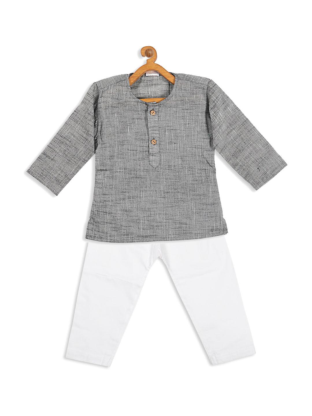 VASTRAMAY SISHU Boys' Grey Cotton Kurta and White Pyjama Set - Uboric