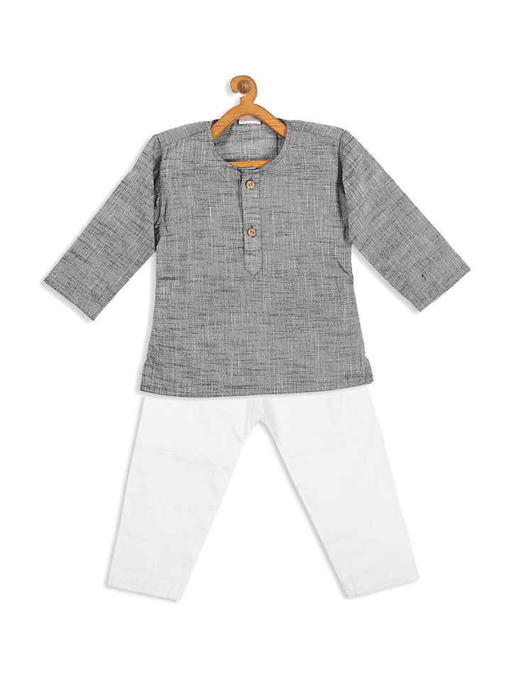 VASTRAMAY SISHU Boys' Grey Cotton Kurta and White Pyjama Set - Uboric