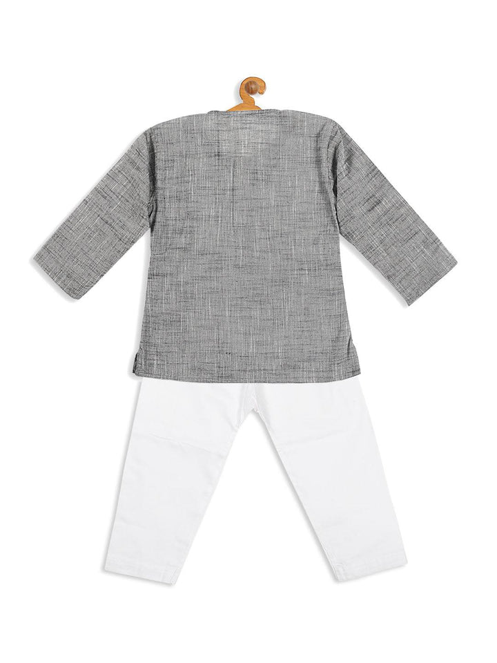 VASTRAMAY SISHU Boys' Grey Cotton Kurta and White Pyjama Set - Uboric