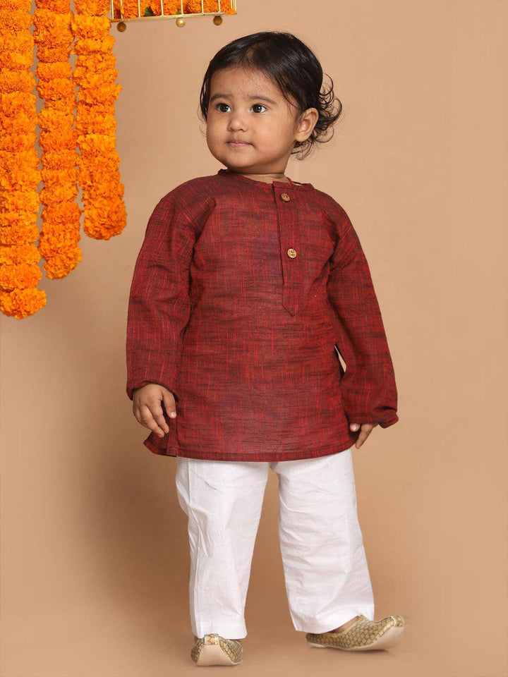 VASTRAMAY SISHU Boys' Maroon Cotton Kurta and White Pyjama Set - Uboric