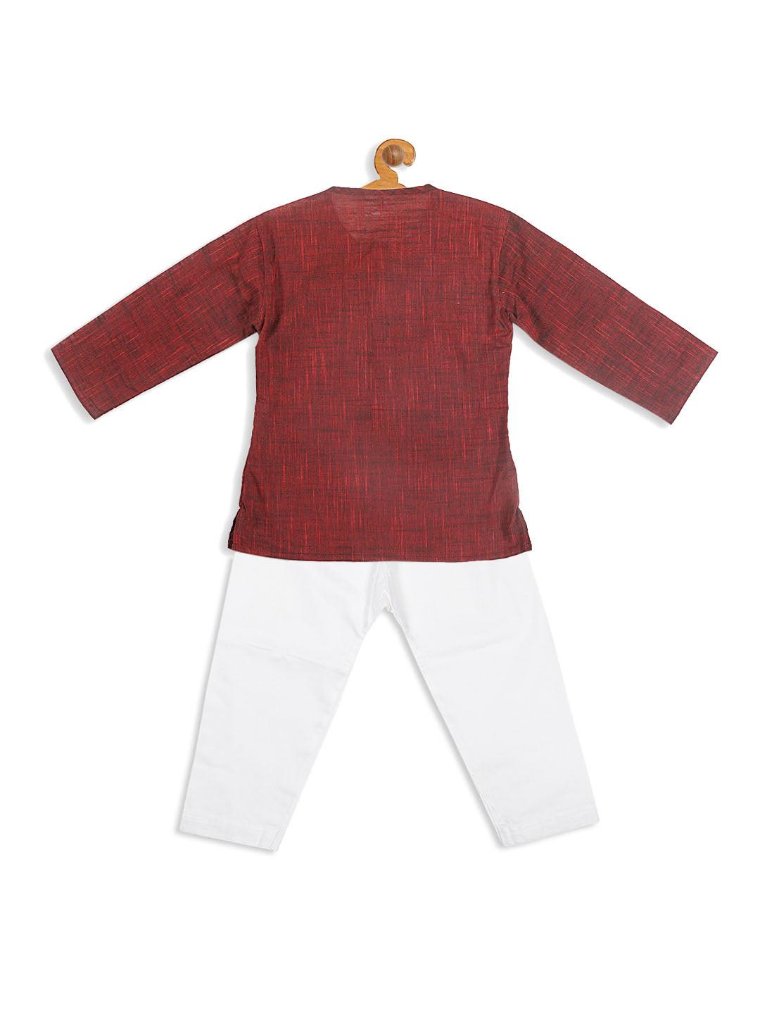 VASTRAMAY SISHU Boys' Maroon Cotton Kurta and White Pyjama Set - Uboric