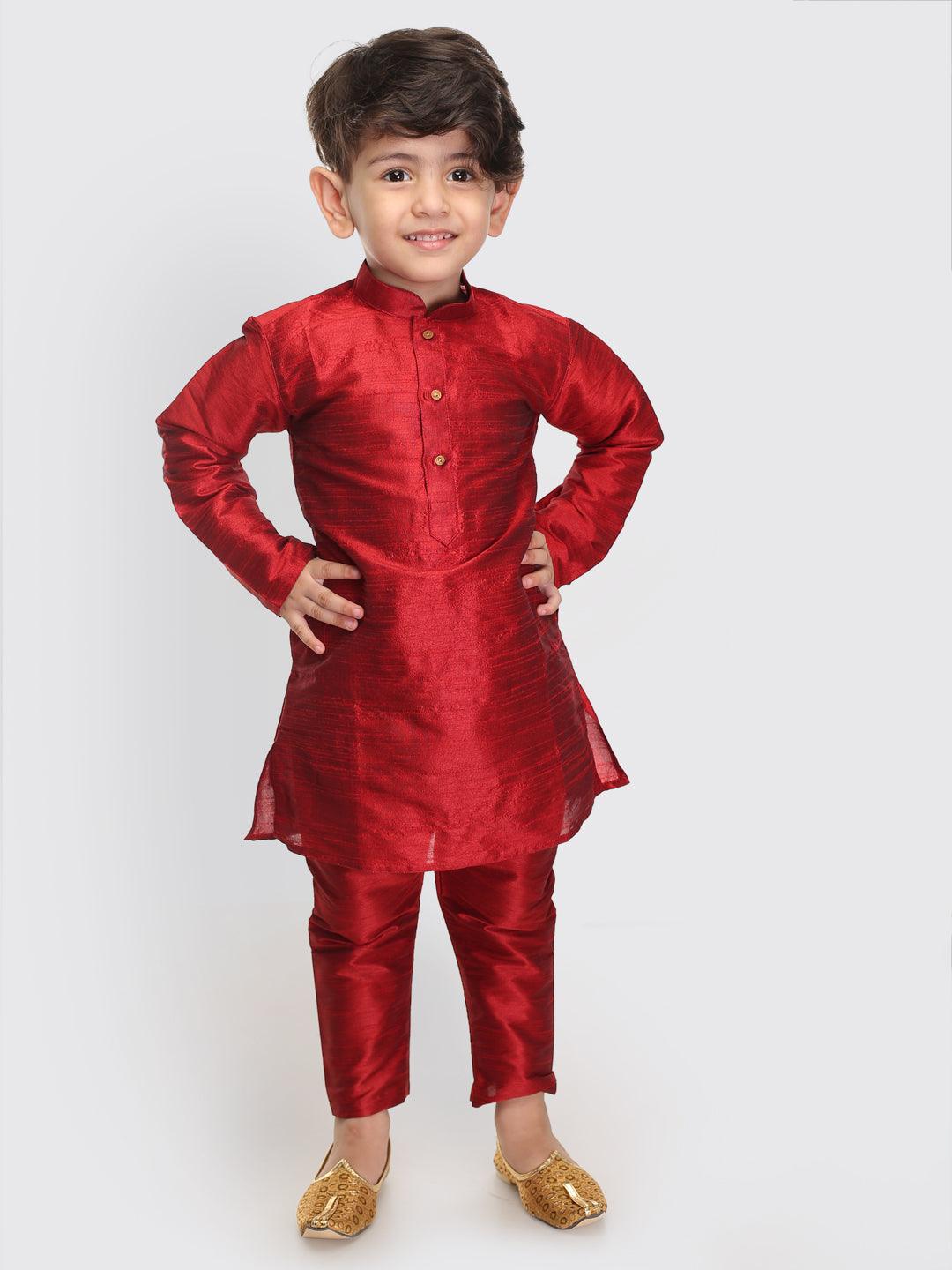 VASTRAMAY SISHU Boys Maroon Silk Blend Kurta Pyjama Set - Uboric