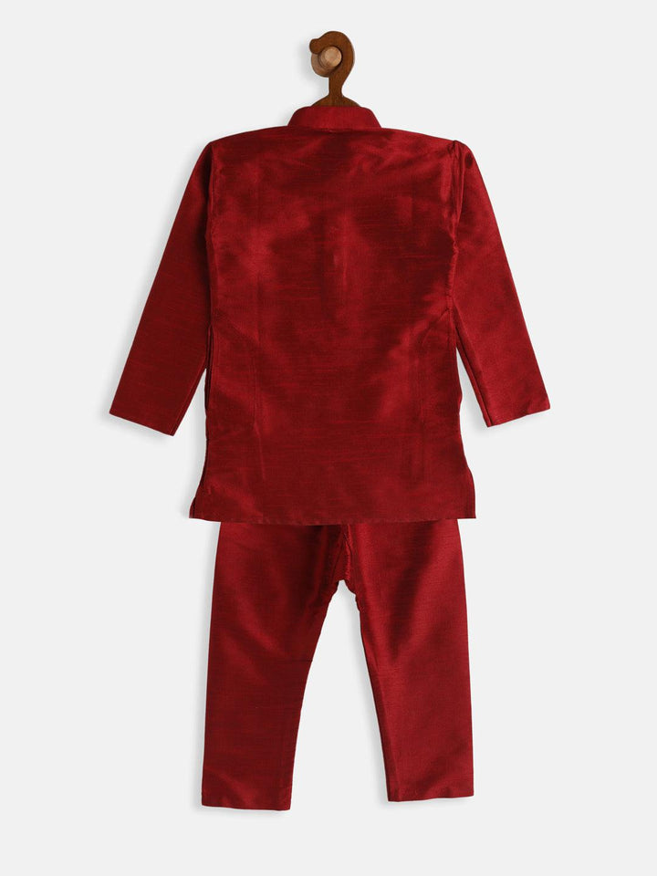 VASTRAMAY SISHU Boys Maroon Silk Blend Kurta Pyjama Set - Uboric