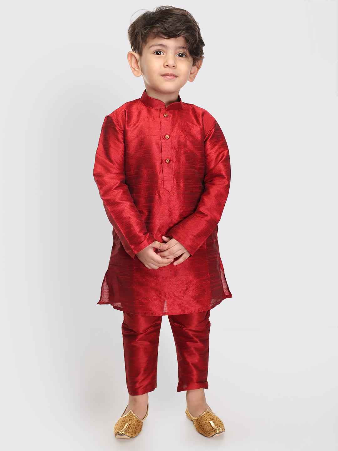 VASTRAMAY SISHU Boys Maroon Silk Blend Kurta Pyjama Set - Uboric