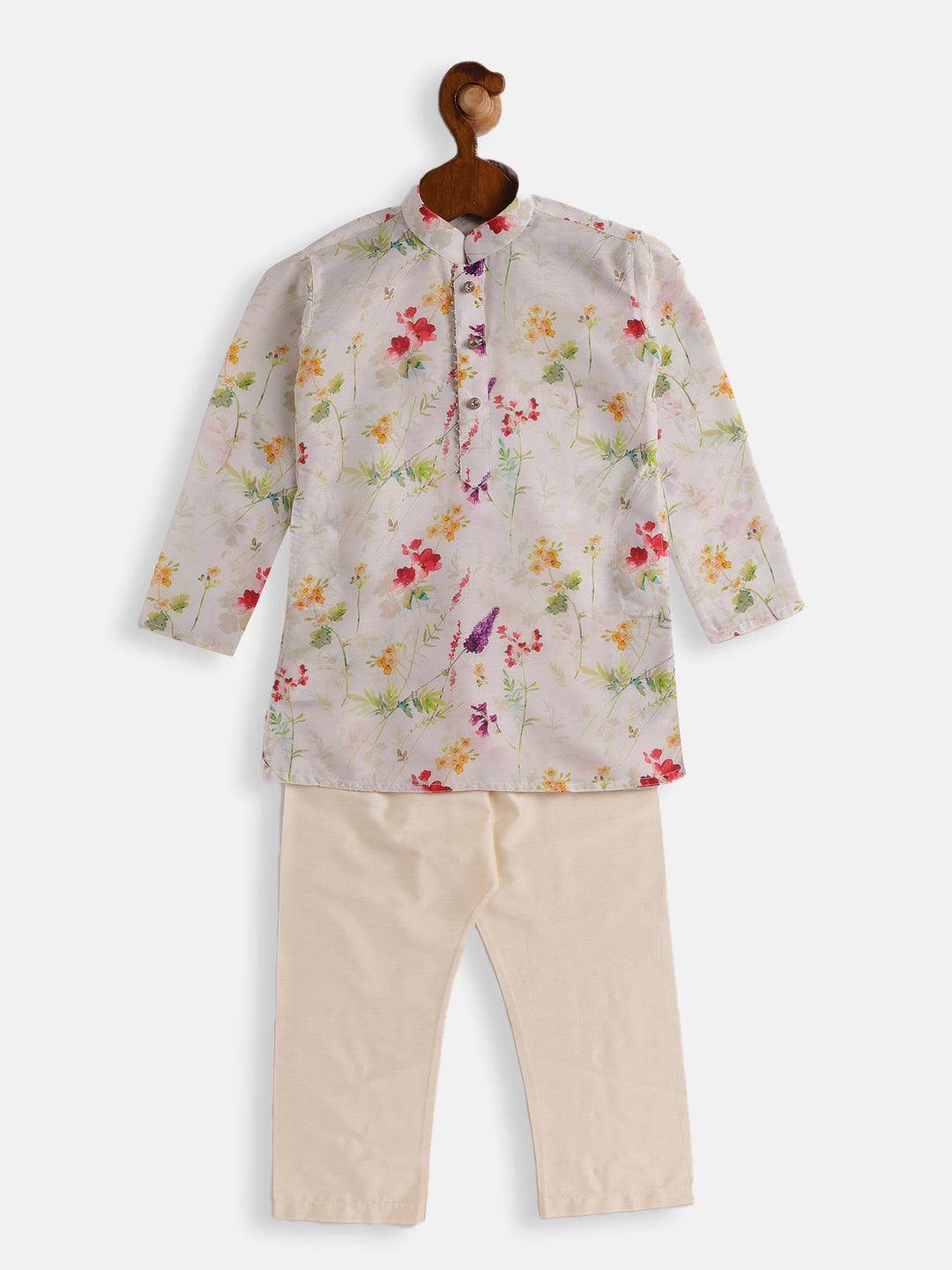 VASTRAMAY SISHU Boys Multicolor-Base-Cream Cotton Blend Kurta Pyjama Set - Uboric