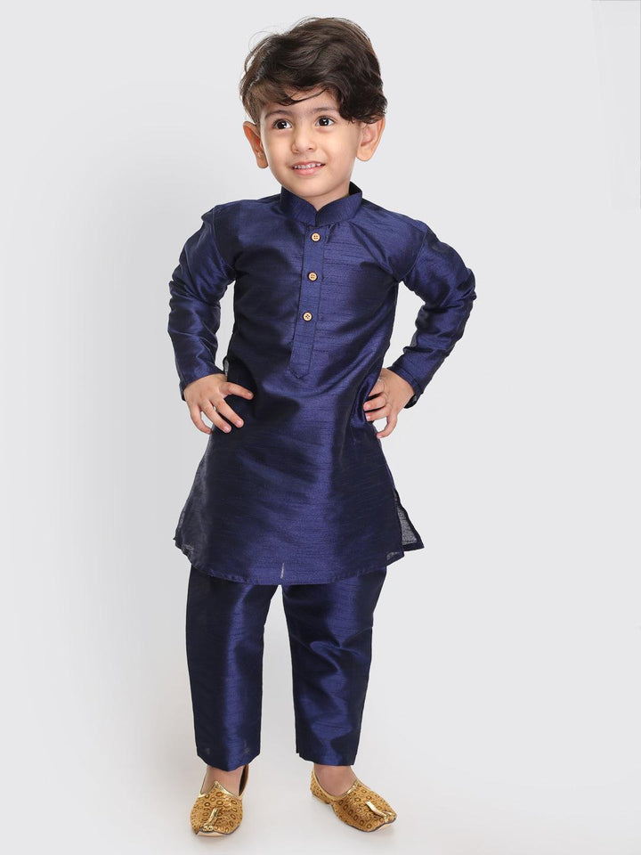 VASTRAMAY SISHU Boys Navy Blue Silk Blend Kurta Pyjama Set - Uboric