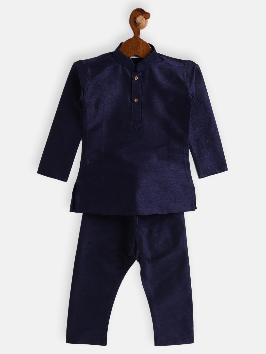 VASTRAMAY SISHU Boys Navy Blue Silk Blend Kurta Pyjama Set - Uboric