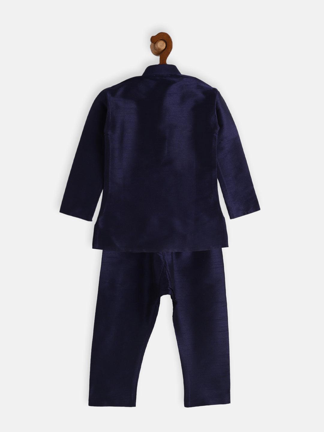 VASTRAMAY SISHU Boys Navy Blue Silk Blend Kurta Pyjama Set - Uboric