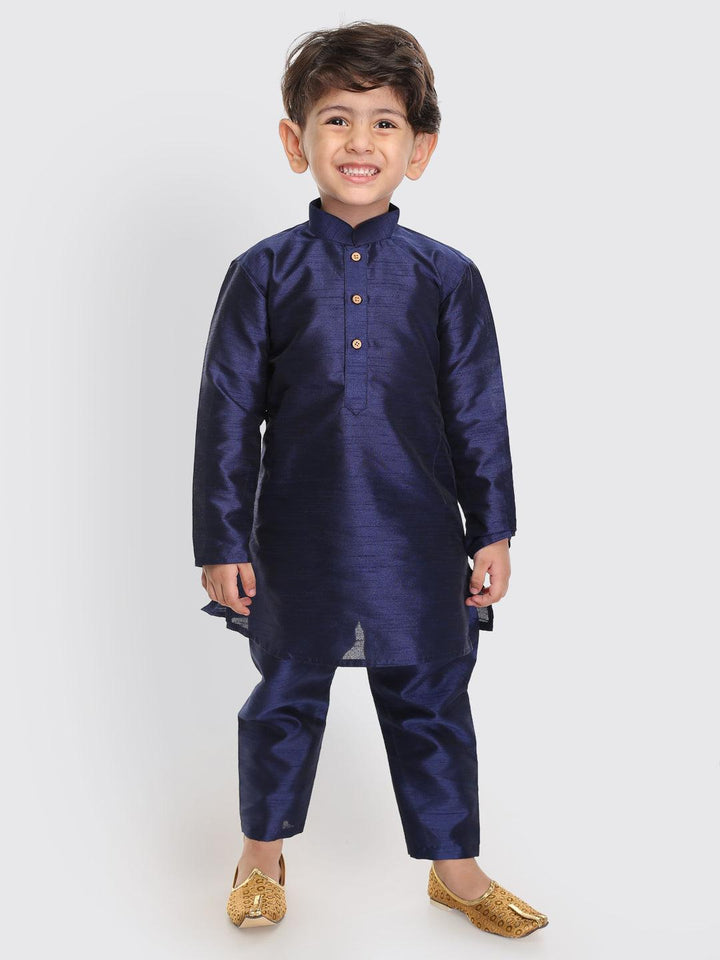 VASTRAMAY SISHU Boys Navy Blue Silk Blend Kurta Pyjama Set - Uboric