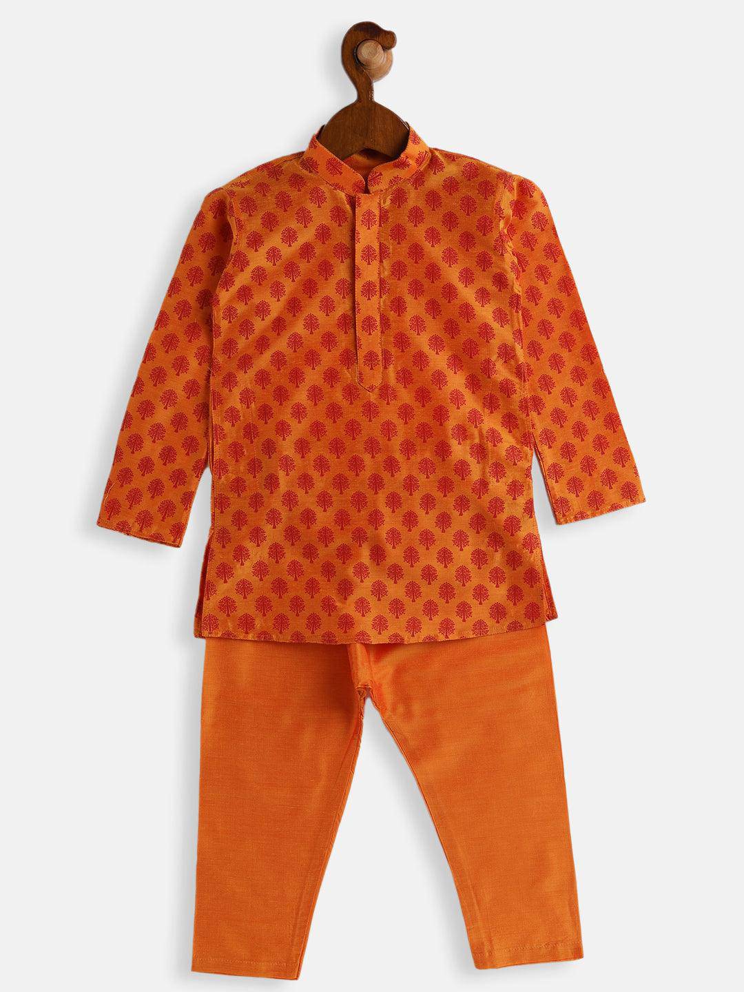 VASTRAMAY SISHU Boys Orange Cotton Blend Kurta Pyjama Set - Uboric