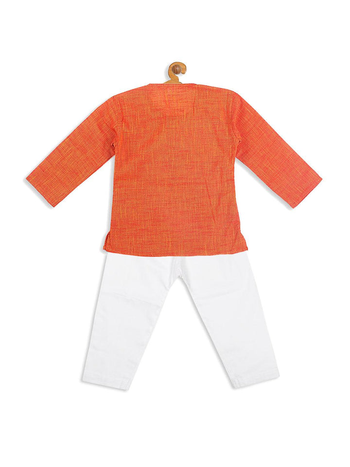 VASTRAMAY SISHU Boys' Orange Cotton Kurta and White Pyjama Set - Uboric