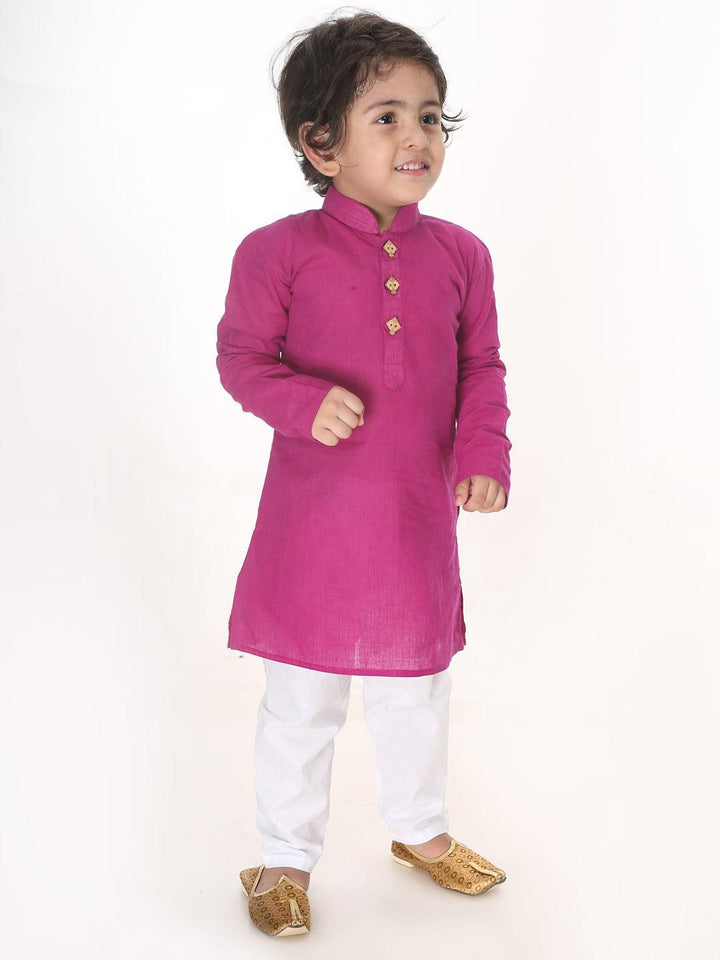 VASTRAMAY SISHU Boys Purple and White Pure Cotton Kurta Pyjama Set - Uboric