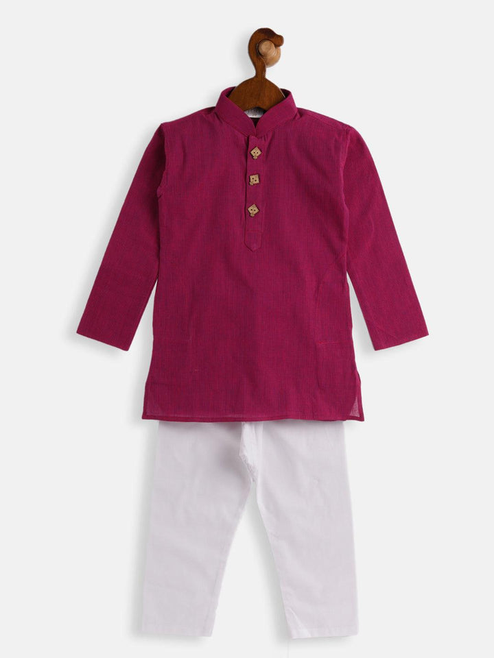 VASTRAMAY SISHU Boys Purple and White Pure Cotton Kurta Pyjama Set - Uboric