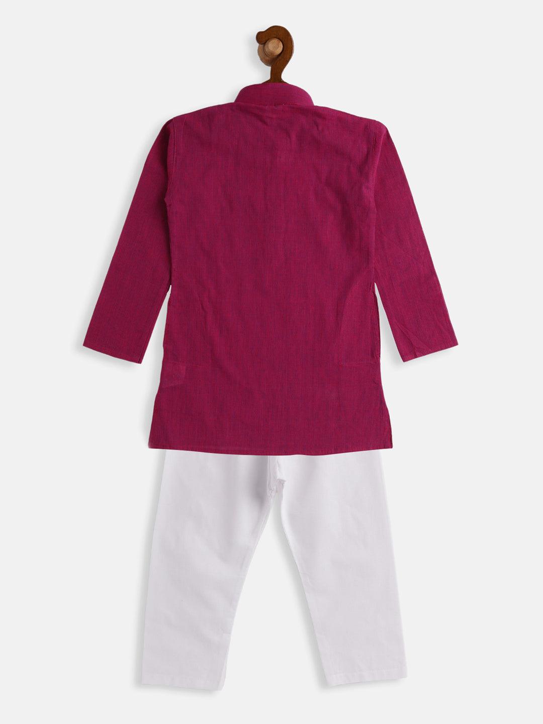 VASTRAMAY SISHU Boys Purple and White Pure Cotton Kurta Pyjama Set - Uboric