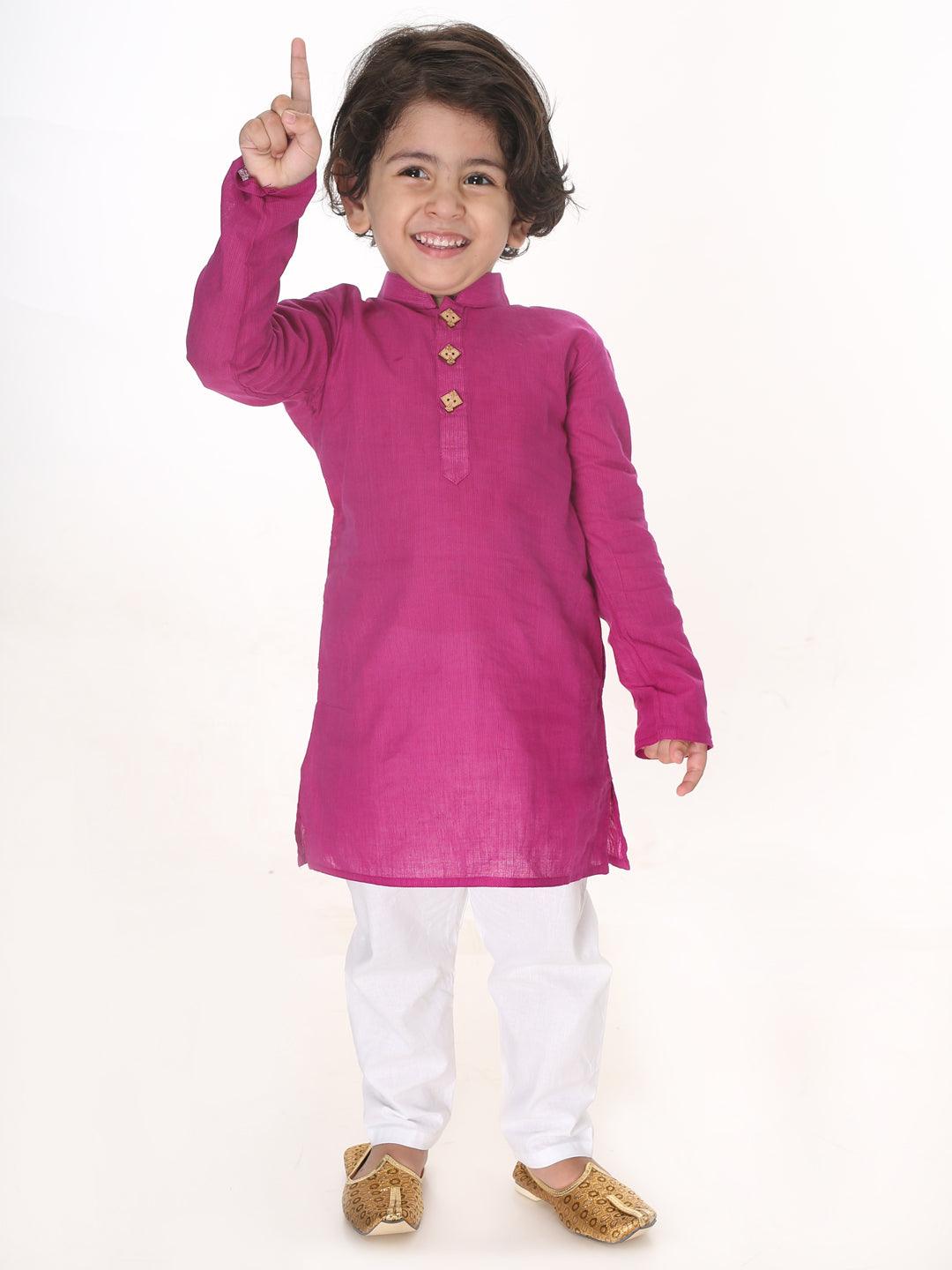 VASTRAMAY SISHU Boys Purple and White Pure Cotton Kurta Pyjama Set - Uboric