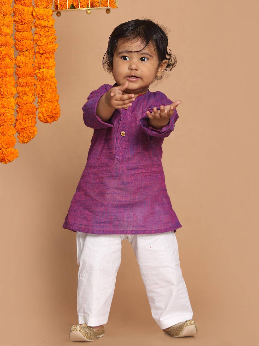 VASTRAMAY SISHU Boys' Purple Cotton Kurta and White Pyjama Set - Uboric