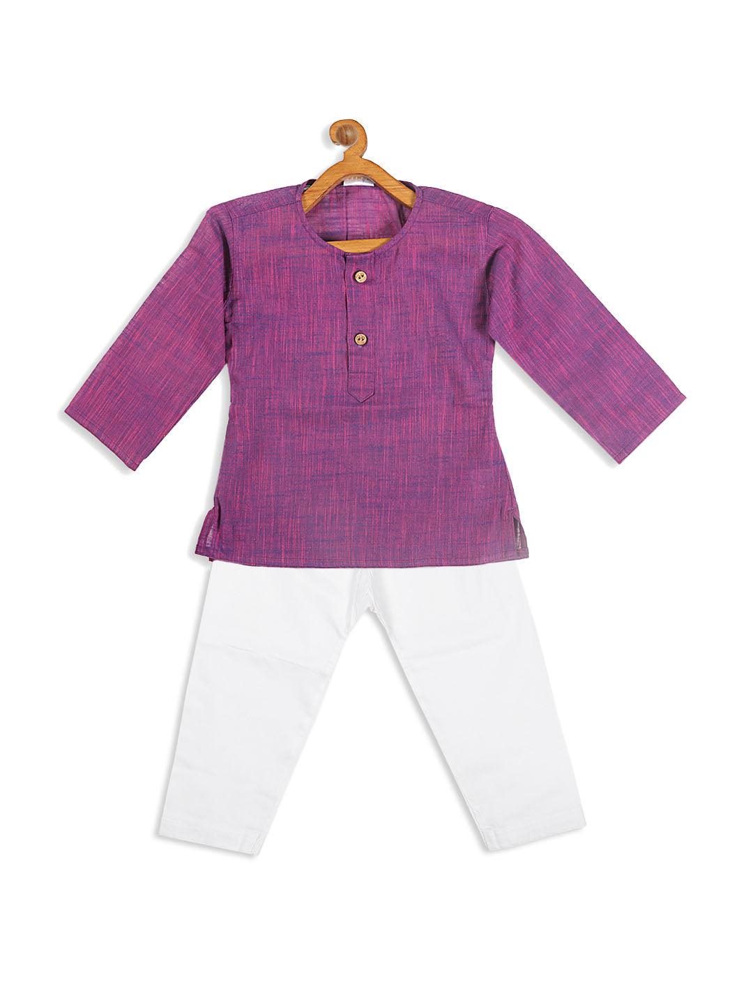 VASTRAMAY SISHU Boys' Purple Cotton Kurta and White Pyjama Set - Uboric