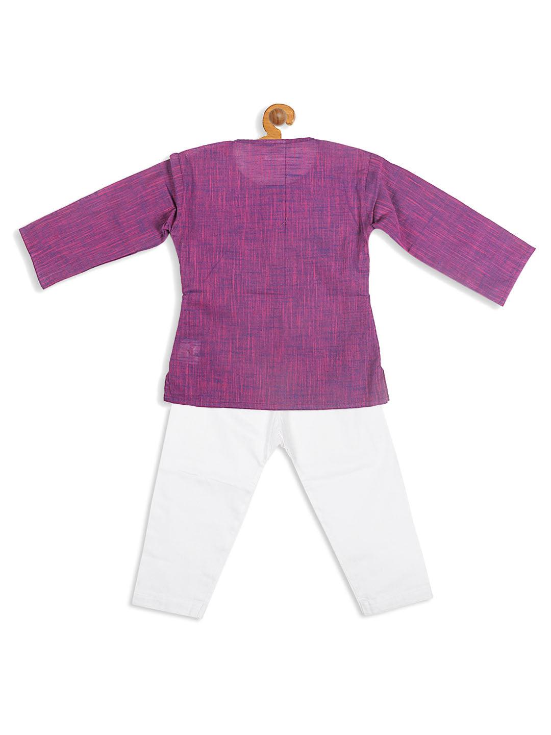 VASTRAMAY SISHU Boys' Purple Cotton Kurta and White Pyjama Set - Uboric