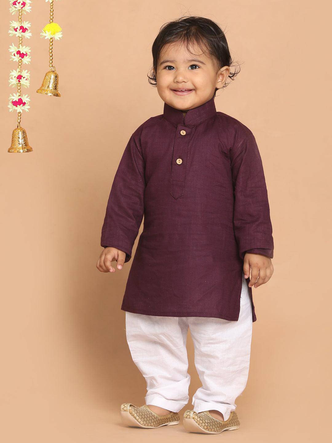 VASTRAMAY SISHU Boys Purple Kurta And White Pyjama Set - Uboric