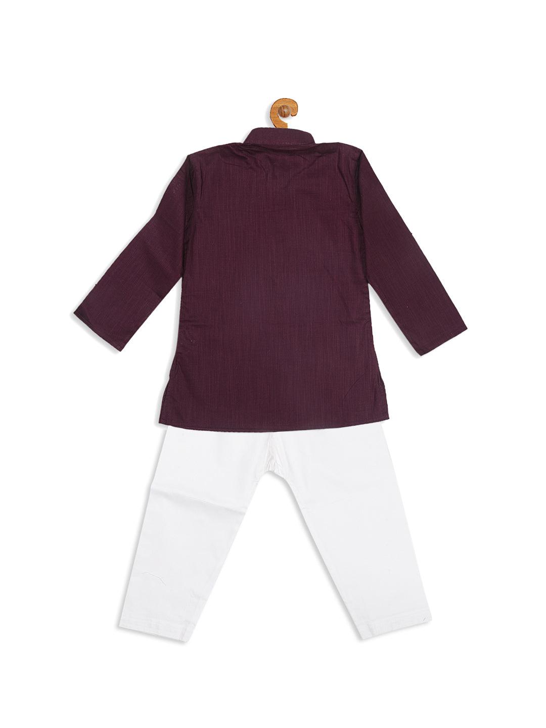 VASTRAMAY SISHU Boys Purple Kurta And White Pyjama Set - Uboric