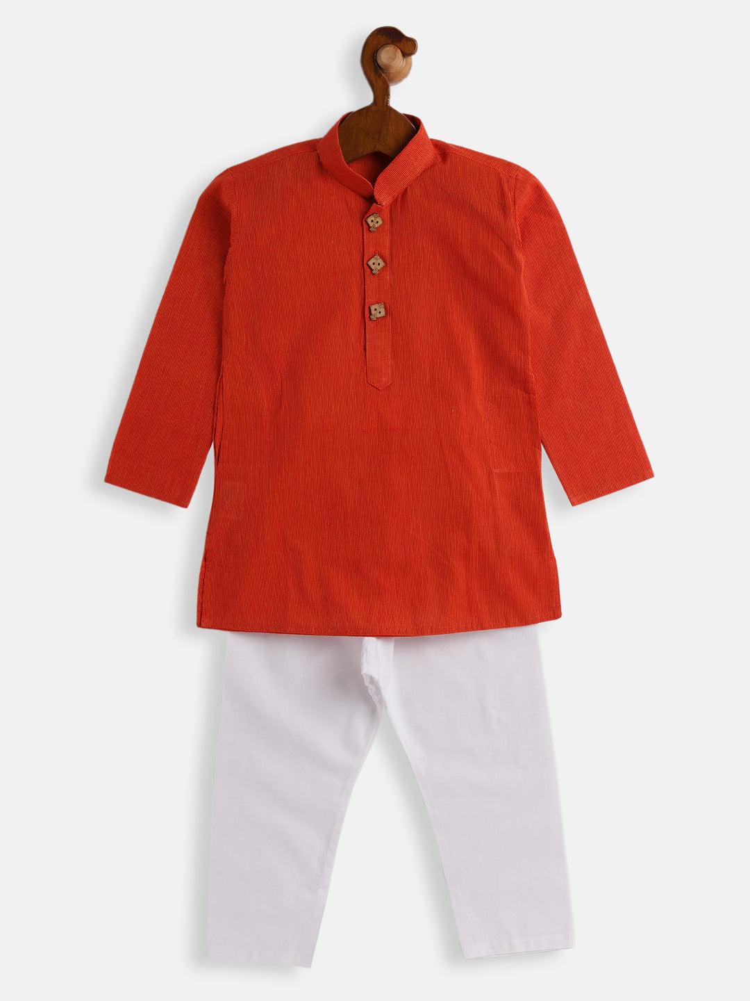 VASTRAMAY SISHU Boys Red and White Pure Cotton Kurta Pyjama Set - Uboric