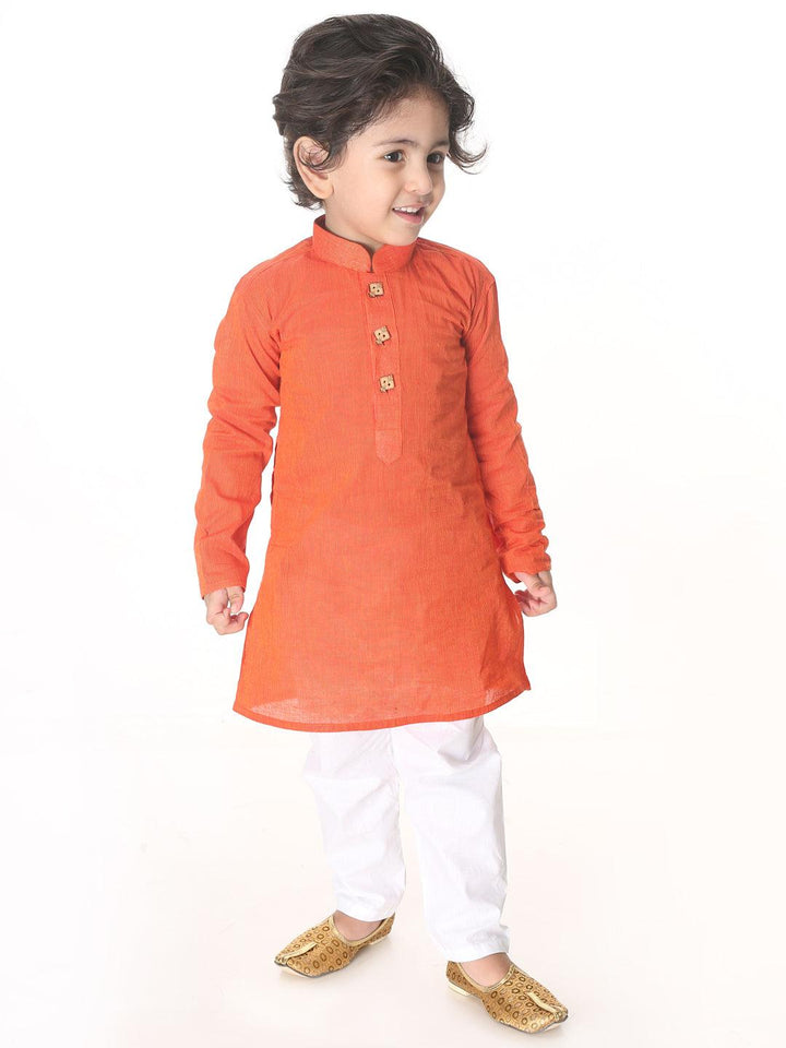 VASTRAMAY SISHU Boys Red and White Pure Cotton Kurta Pyjama Set - Uboric