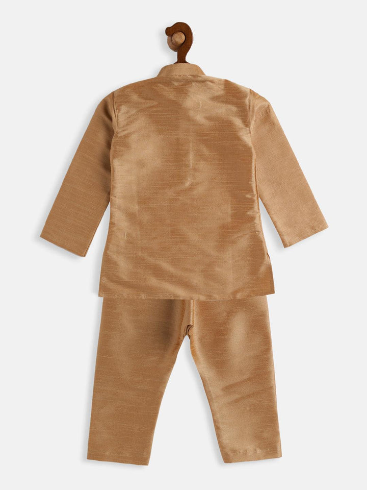 VASTRAMAY SISHU Boys Rose Gold Silk Blend Jacket, Kurta and Pyjama Set - Uboric